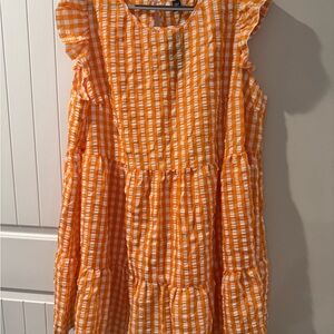 SHEIN Orange and White Midi Sundress Sleeveless Casual